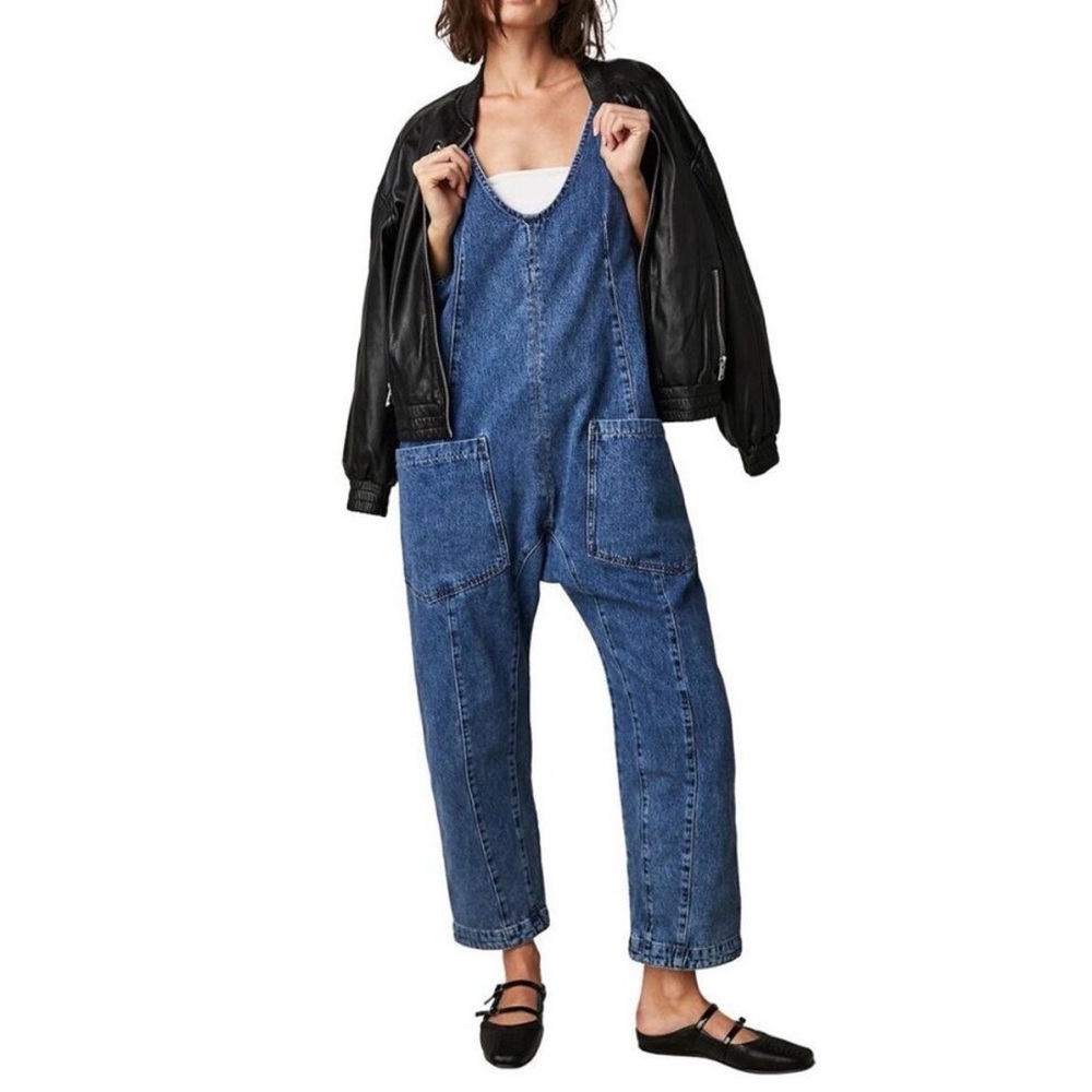 Free People Blue Denim Oversized Jumpsuit